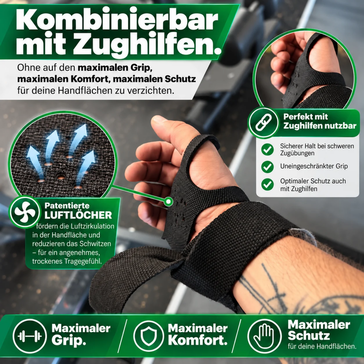 BÄRENPRANKE GRIP SPORT Fitnesshandschoner mit flexibler Polsterung und XtraGRIP für Hanteltraining